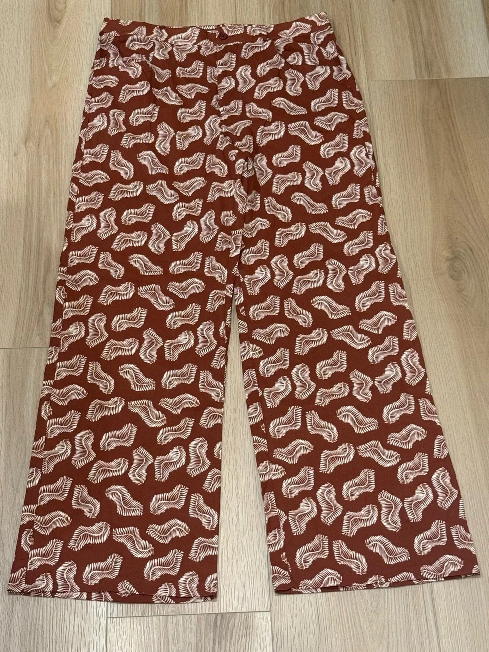 ZARA The Jasmine Pant Terracotta & Cream Wide Leg Pants Cotton Size Large NWT